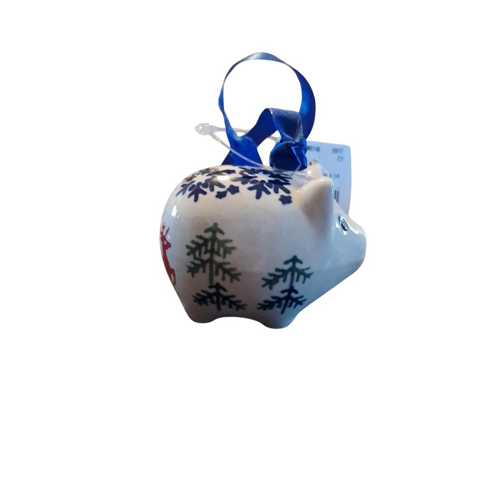Polish Pottery Pig Ornament Christmas Handmade in Poland Manufaktura NWT‎